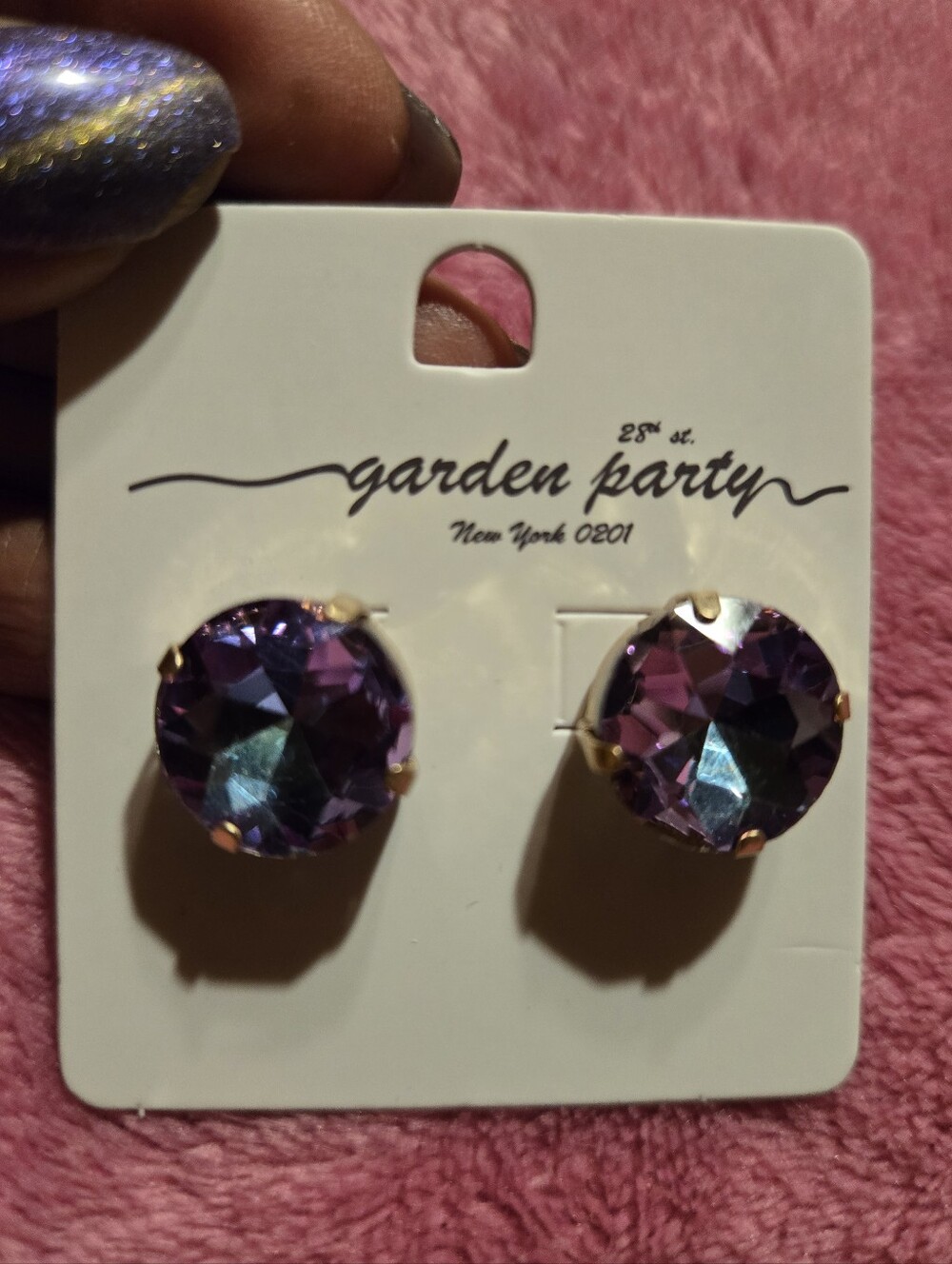 Garden Party Purple Oversized Stud Earrings NWT